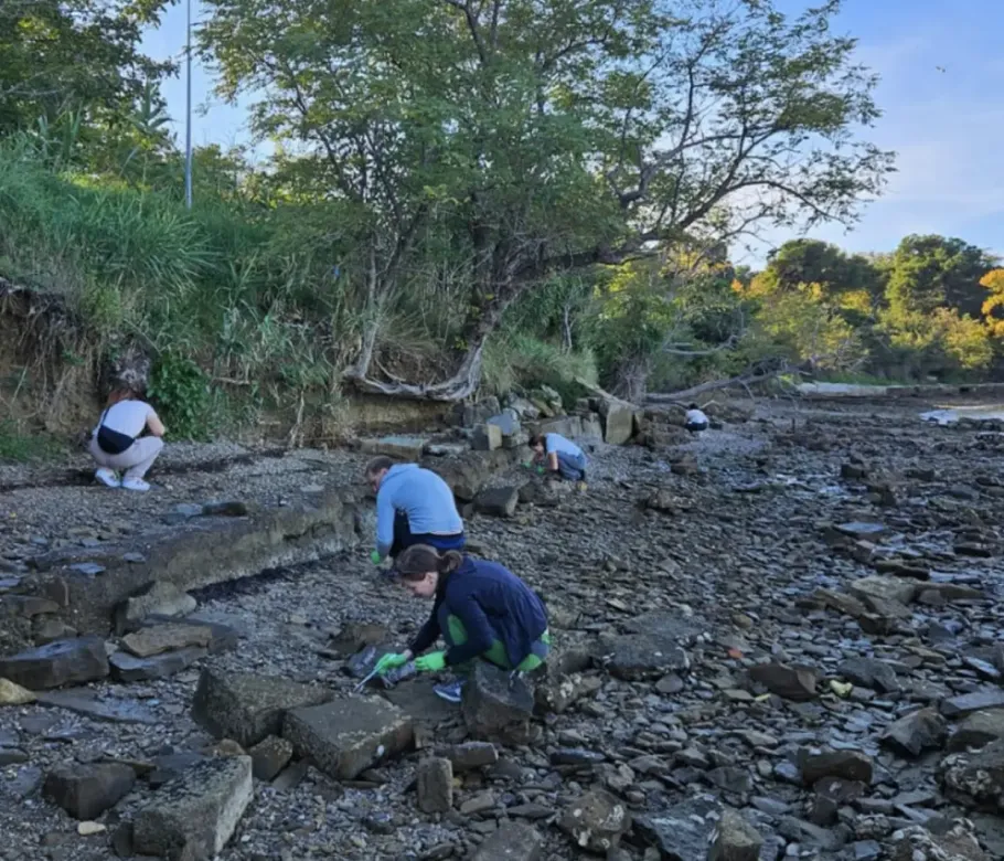 NanoBreak team collecting plastic debris on the Slovenian shoreline